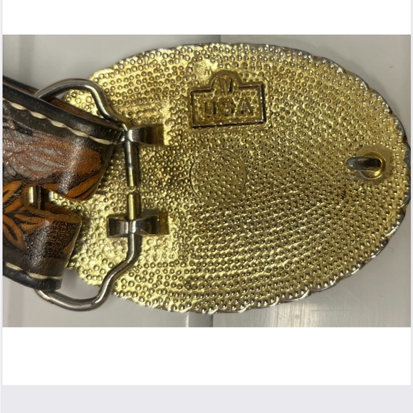 Vintage Western Leather Large Buckle Belt